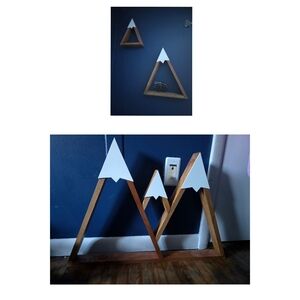 Wooden Mountain Wall Decor with White Peaks
